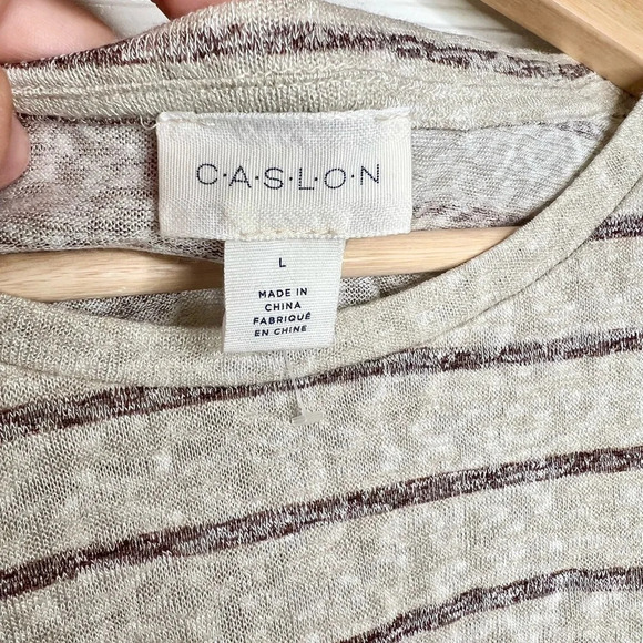 Caslon Women Beige Striped Short Sleeve Drawstring T-Shirt Size L Oatmeal - Picture 8 of 11